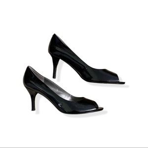 Ann Klein Black Peep-toe Pumps